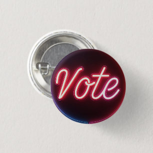 Glowing Pink Neon Vote Sign 3 Cm Round Badge