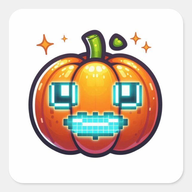 Glowing Pixel Pumpkin Face Sticker Retro Digital (Front)