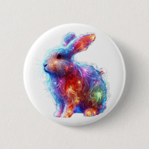 Glowing Prism Rabbit – Ethereal Neon Light Animal 6 Cm Round Badge
