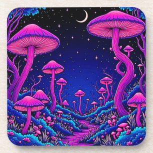 Glowing Psychedelic Mushroom Forest Night Coaster