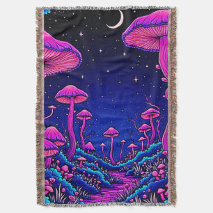 Glowing Psychedelic Mushroom Forest Night Throw Blanket