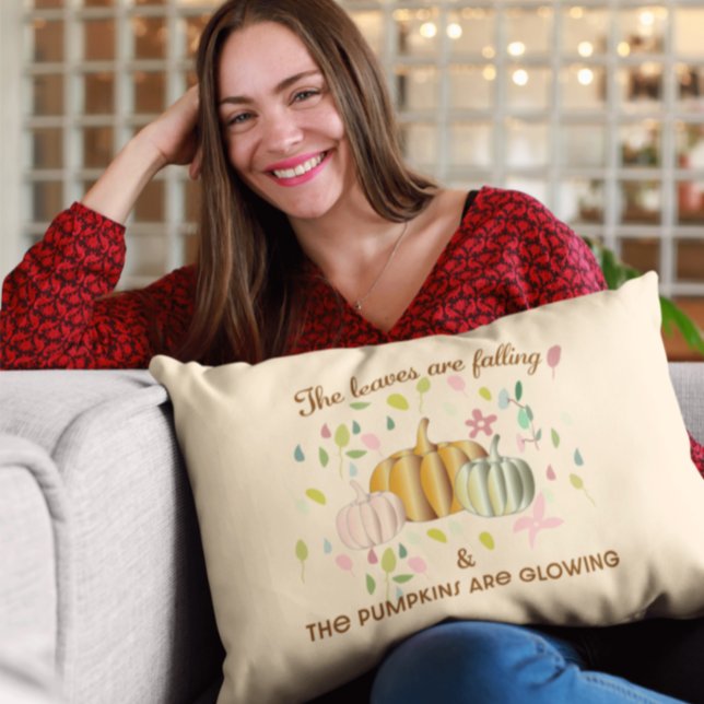 Glowing Pumpkin and Autumn Leaves Floral Doodle Th Lumbar Cushion (Creator Uploaded)