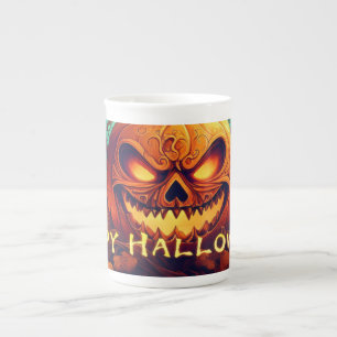 Glowing Pumpkin Candles Twisted Trees Art Bone China Mug
