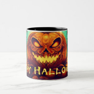Glowing Pumpkin Candles Twisted Trees Art Two-Tone Coffee Mug