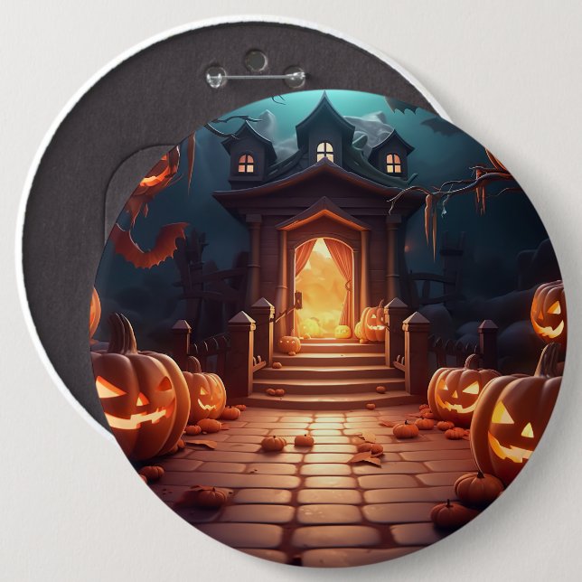 Glowing Pumpkin Halloween 6 Cm Round Badge (Front & Back)