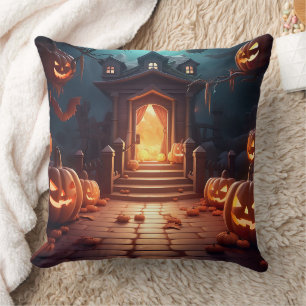 Glowing Pumpkin Halloween Cushion