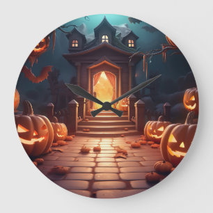 Glowing Pumpkin Halloween Large Clock