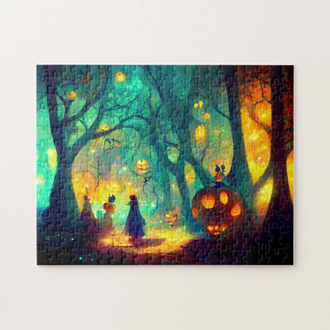 Glowing Pumpkin Halloween Magic Witches Jigsaw Puzzle (Horizontal)