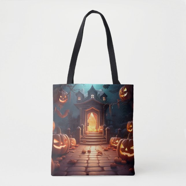 Glowing Pumpkin Halloween Tote Bag (Front)