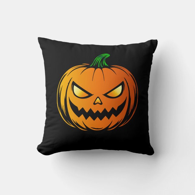 Glowing Pumpkin Horror Face – Halloween Cushion (Front)