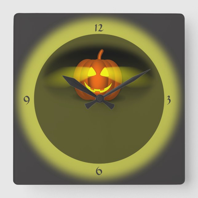 Glowing Pumpkin- Square Wall Clock (Front)