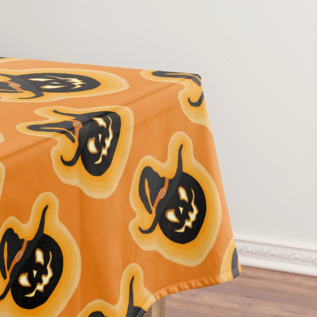 Glowing Pumpkin Witch On Orange Tablecloth (In Situ)