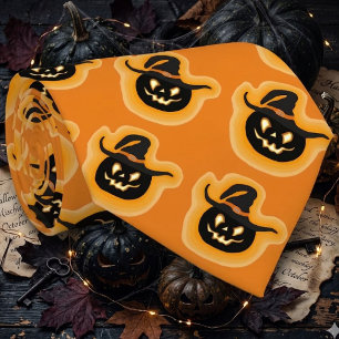 Glowing Pumpkin Witch On Orange Tie