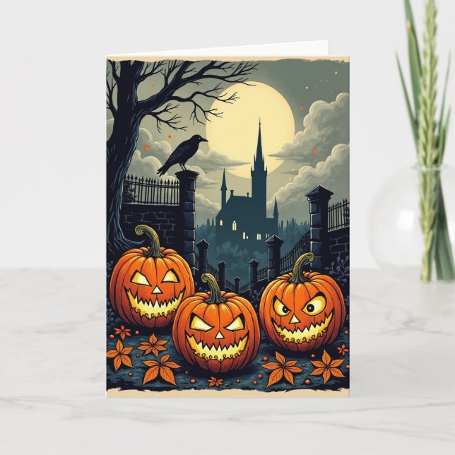 Glowing Pumpkins By Moonlight Card (Front)