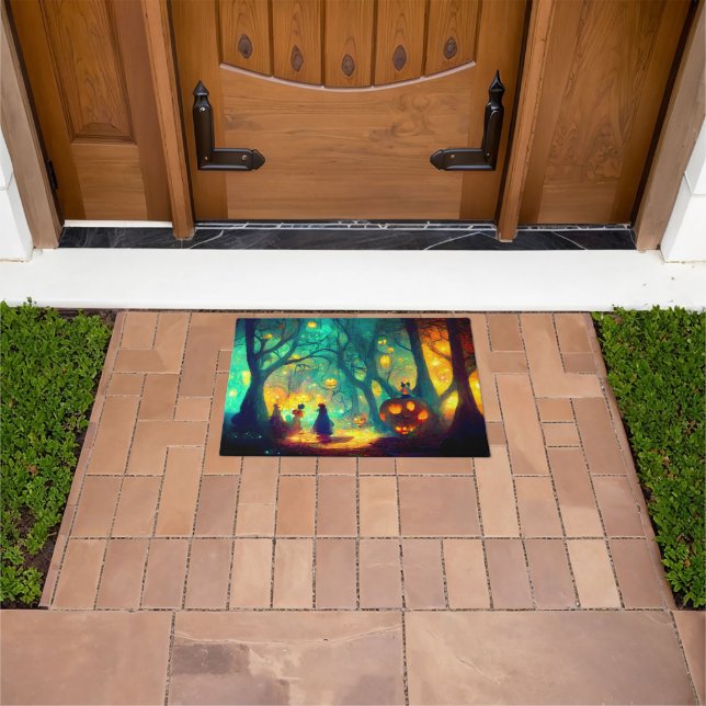 Glowing Pumpkins in Spooky Forest Halloween Doormat (Outdoor)