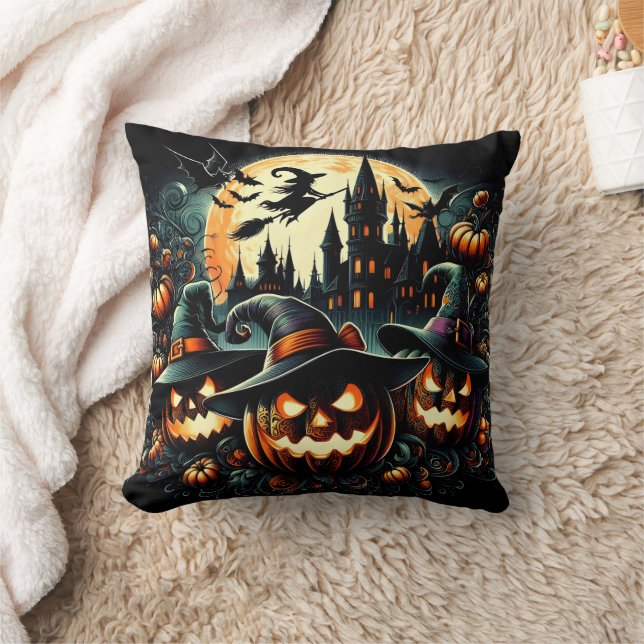 Glowing pumpkins under the full moon cushion (Blanket)