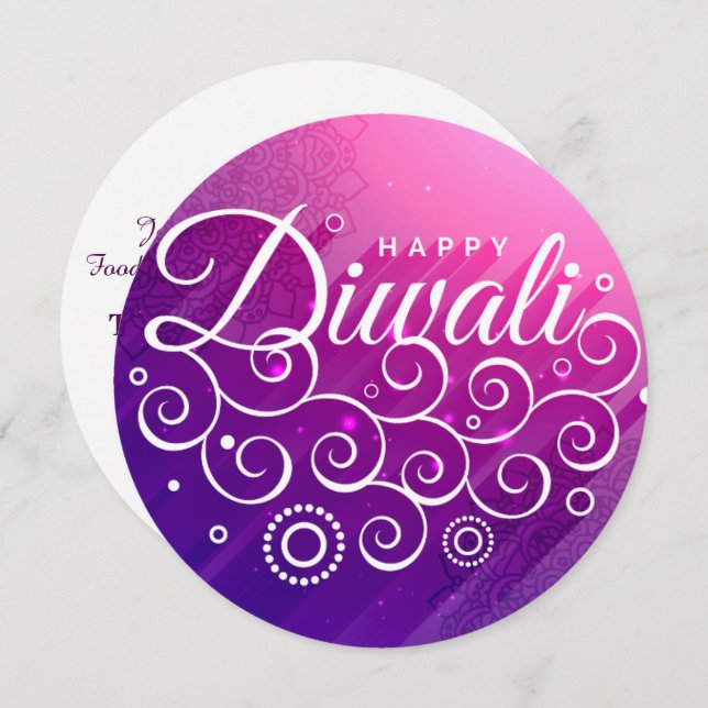 Glowing Purple curly vines ornament Happy Diwali Invitation (Front/Back)
