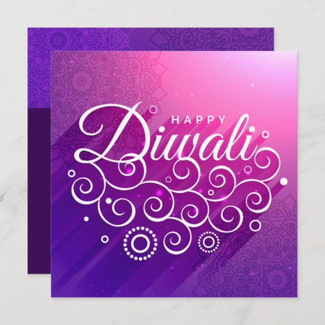 Glowing Purple flourishing Rangoli Happy Diwali Invitation (Front/Back)