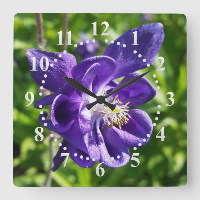 glowing purple flower square wall clock (Front)