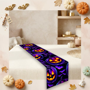 Glowing Purple Jack-O'-Lantern Halloween Short Table Runner