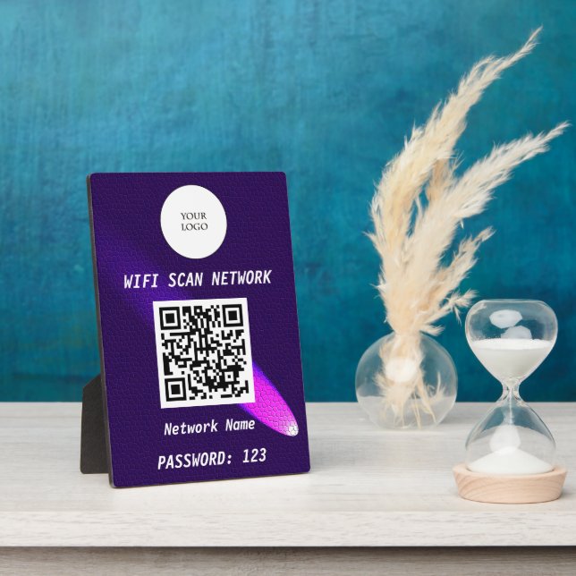 Glowing Purple Leather Free Wifi Scan & QR Code Plaque (Side)