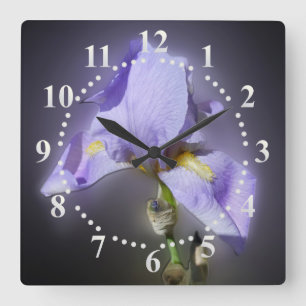 glowing purple square wall clock