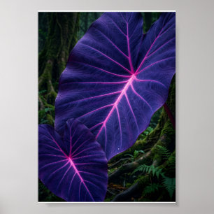 Glowing Purple Tropical Leaves Botanical Dark Flee Poster