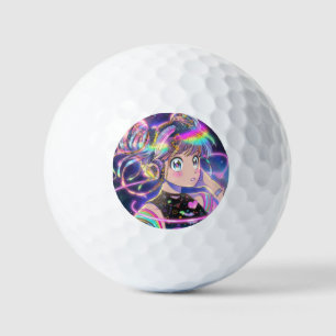 Glowing Rainbow Galaxy Anime Girl with Headphones Golf Balls