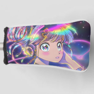 Glowing Rainbow Galaxy Anime Girl with Headphones Golf Head Cover