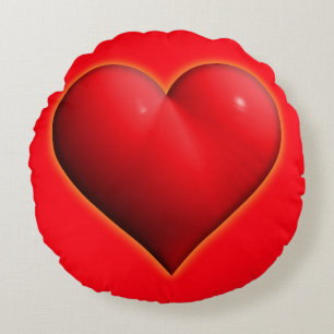 Glowing  Red 3-D Heart Round Cushion
