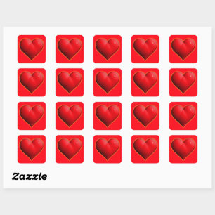 Glowing Red 3-D Heart Square Sticker