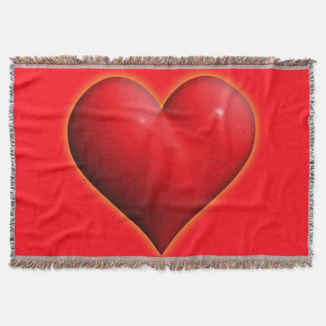 Glowing  Red 3-D Heart Throw Blanket (Front)