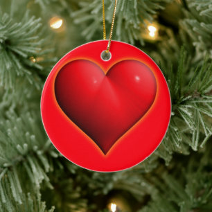 Glowing Red 3-D Heart Valentine's Day Ceramic Ornament
