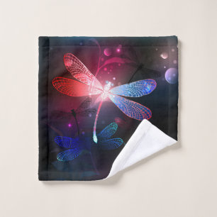 Glowing red dragonfly bath towel set