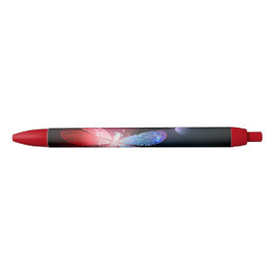 Glowing red dragonfly black ink pen