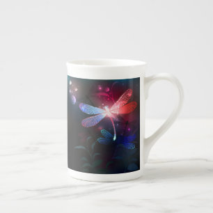Glowing red dragonfly bone china mug