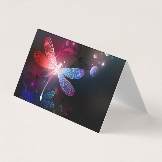 Glowing red dragonfly business card (Front)