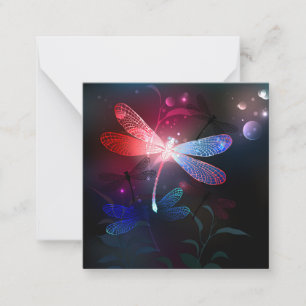 Glowing red dragonfly card