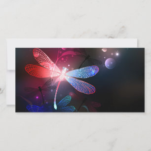 Glowing red dragonfly card