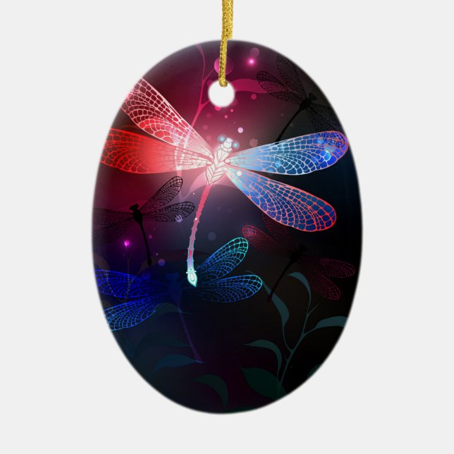 Glowing red dragonfly ceramic ornament (Front)