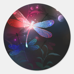 Glowing red dragonfly classic round sticker