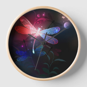 Glowing red dragonfly clock