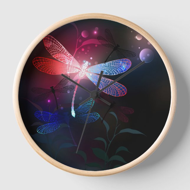 Glowing red dragonfly clock (Front)