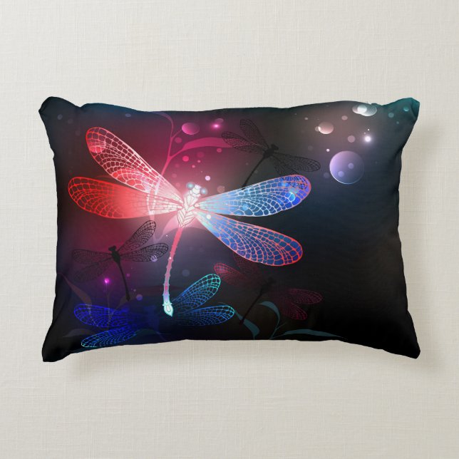 Glowing red dragonfly decorative cushion (Front)