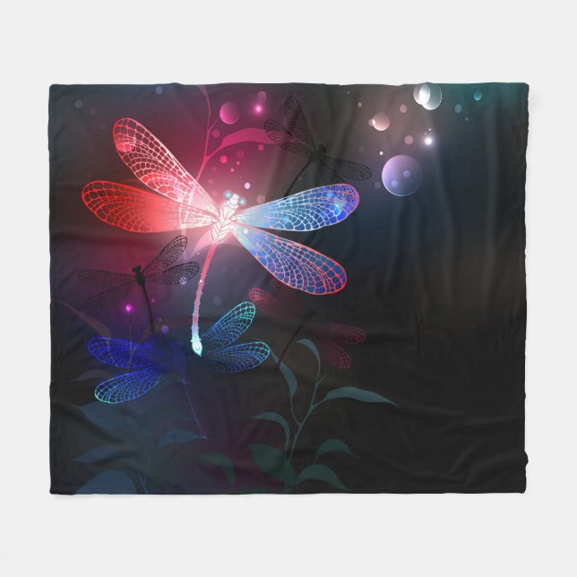 Glowing red dragonfly fleece blanket (Front (Horizontal))