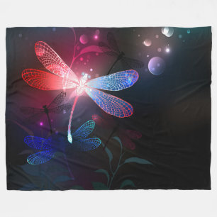 Glowing red dragonfly fleece blanket