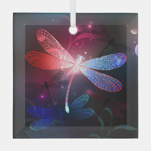 Glowing red dragonfly glass tree decoration