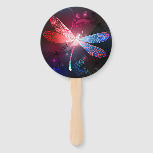 Glowing red dragonfly hand fan