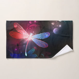 Glowing red dragonfly hand towel
