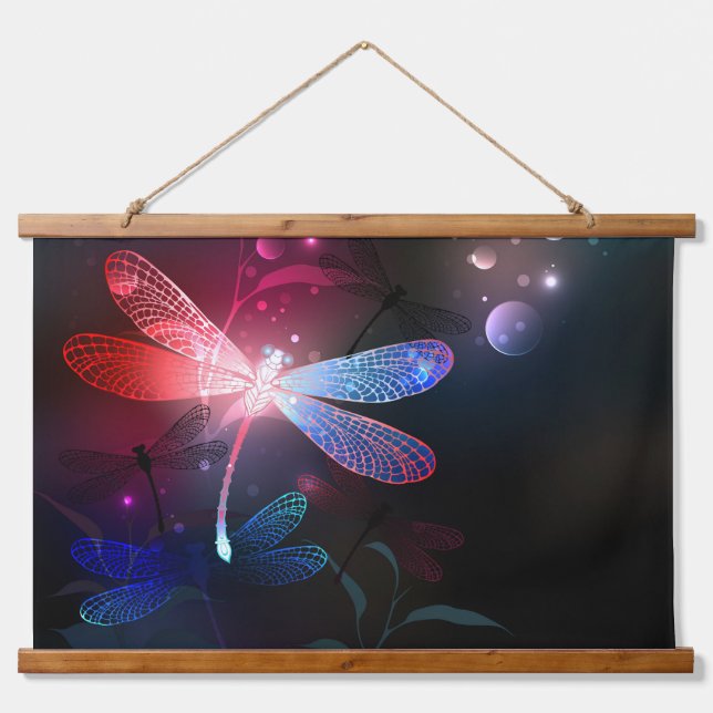 Glowing red dragonfly hanging tapestry (Front)